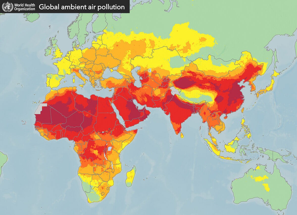 Mappa inquinamento dell'aria in Europa OMS