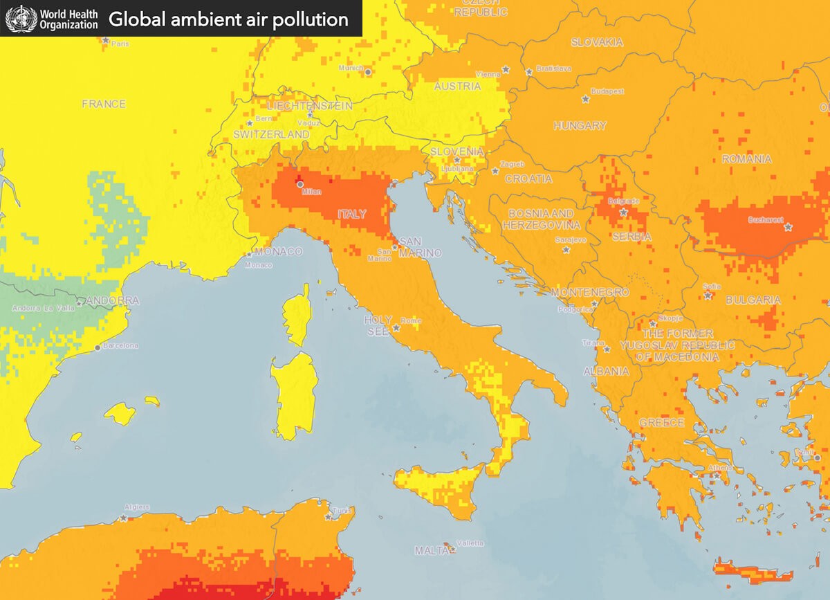 Mappa inquinamento dell'aria in Italia OMS