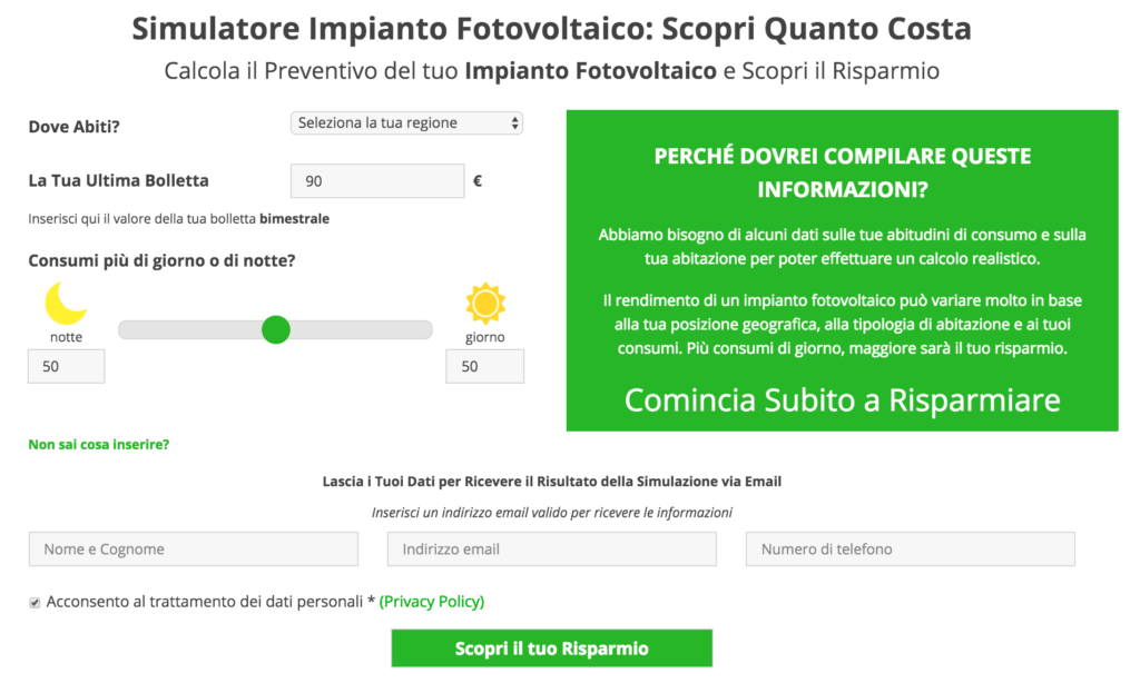 Simulatore Impianto Fotovoltaico