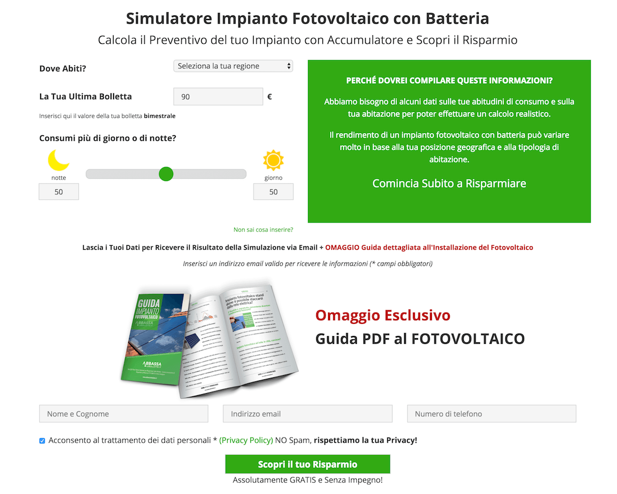 Simulatore Online Impianto Fotovoltaico con Batteria Abbassalebollette