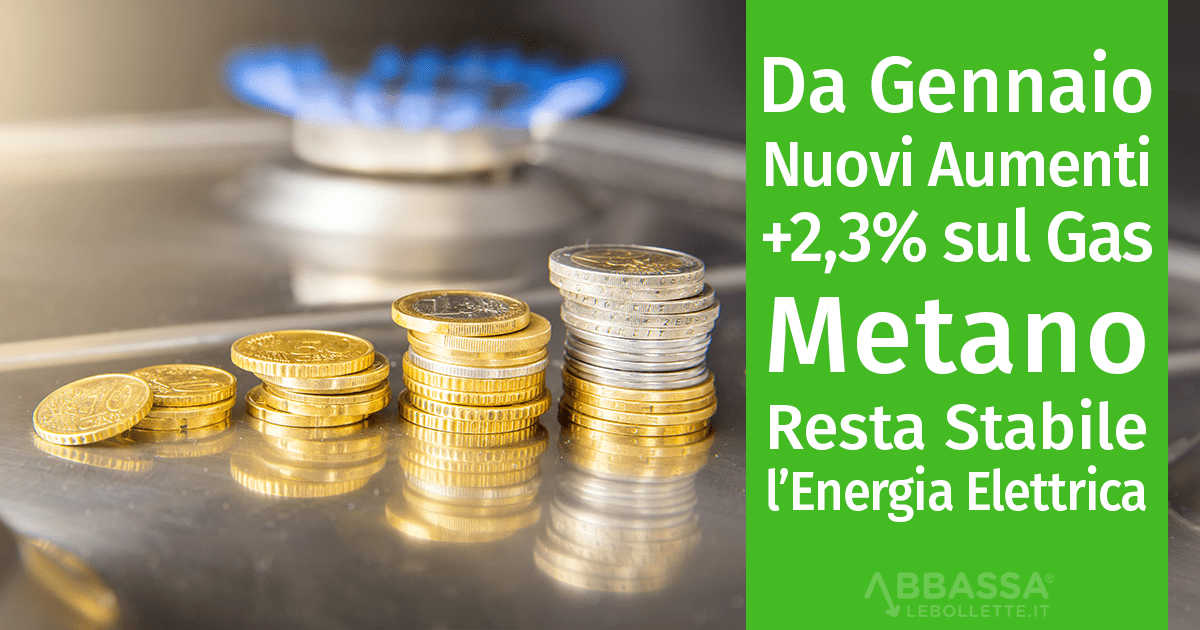 Da Gennaio 2019 nuovi aumenti sulla bolletta del Gas, +2,3%, mentre resta stabile l’Energia Elettrica