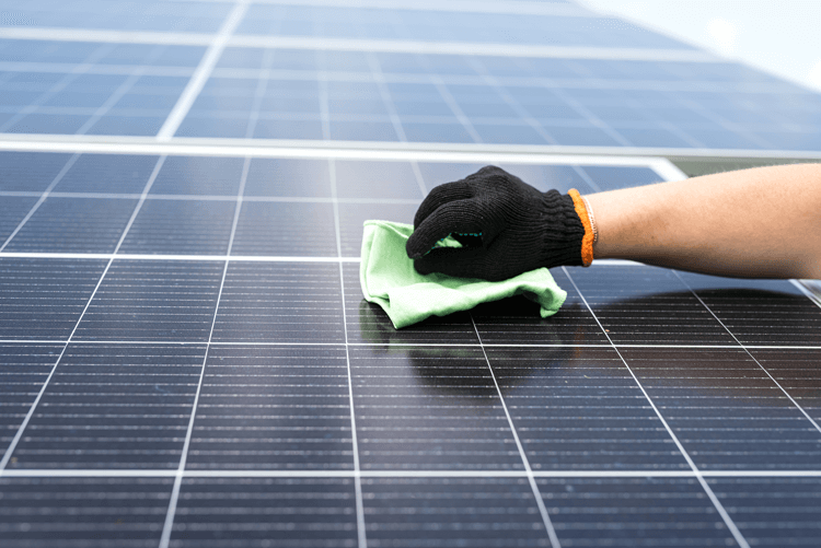 Tecnico qualificato che si occupa della pulizia dei pannelli solari
