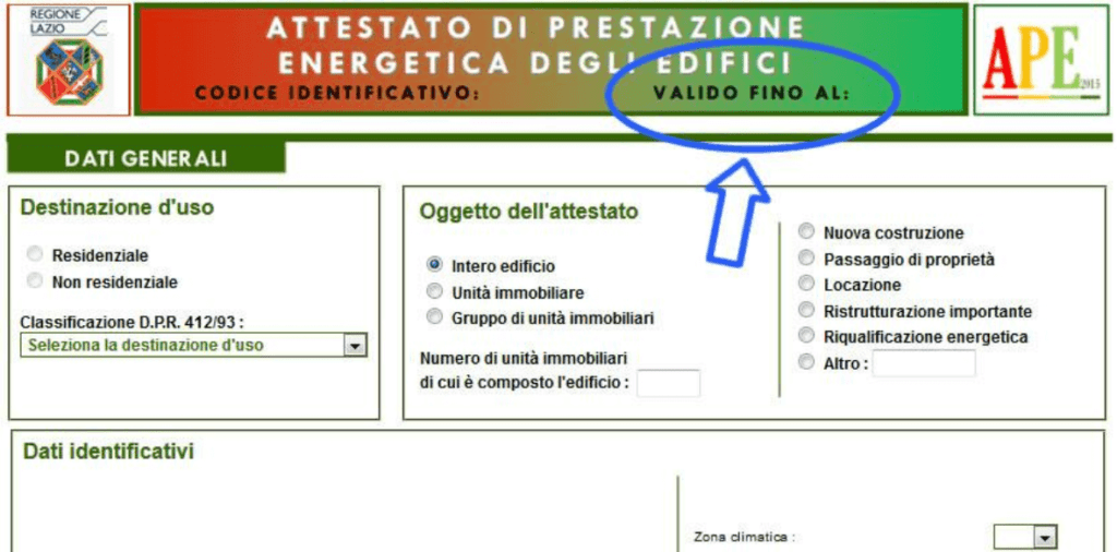 Esempio certificato APE