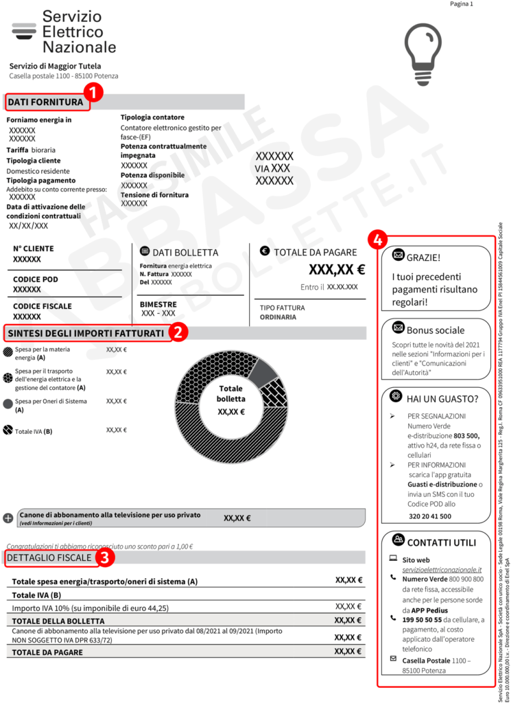 Bolletta Servizio Elettrico Nazionale prima pagina