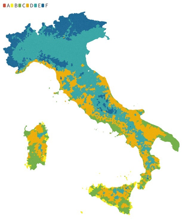 Mappa zone climatiche Italia (fonte dati ilpost.it e associazione OnData)