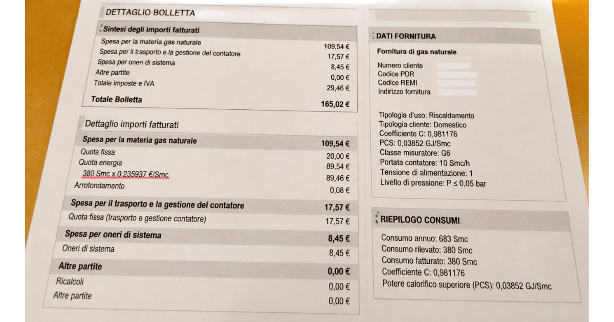 quanto costa prezzo gas 1 metro cubo in bolletta